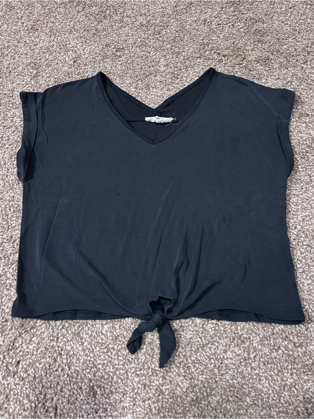 Pink Rose Black Tie-Front Crop V-Neck Top